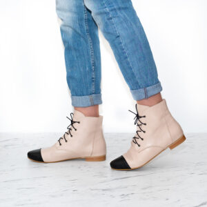black beige ankle boots, two tone ankle boots, lace up ankle boots